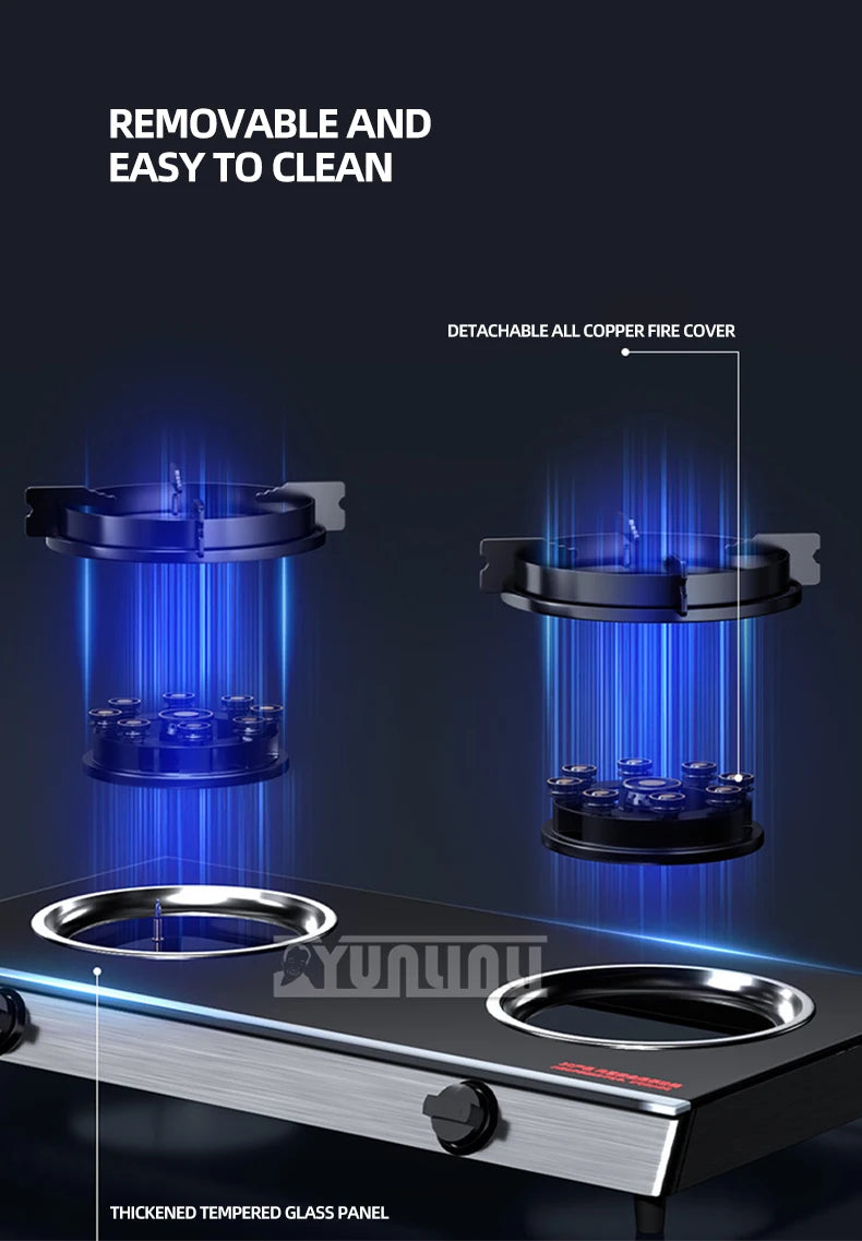 Household Desktop Natural Gas Liquefied Gas Timing Stove Double-Hole Fierce Fire Kitchen Cooker Tool.