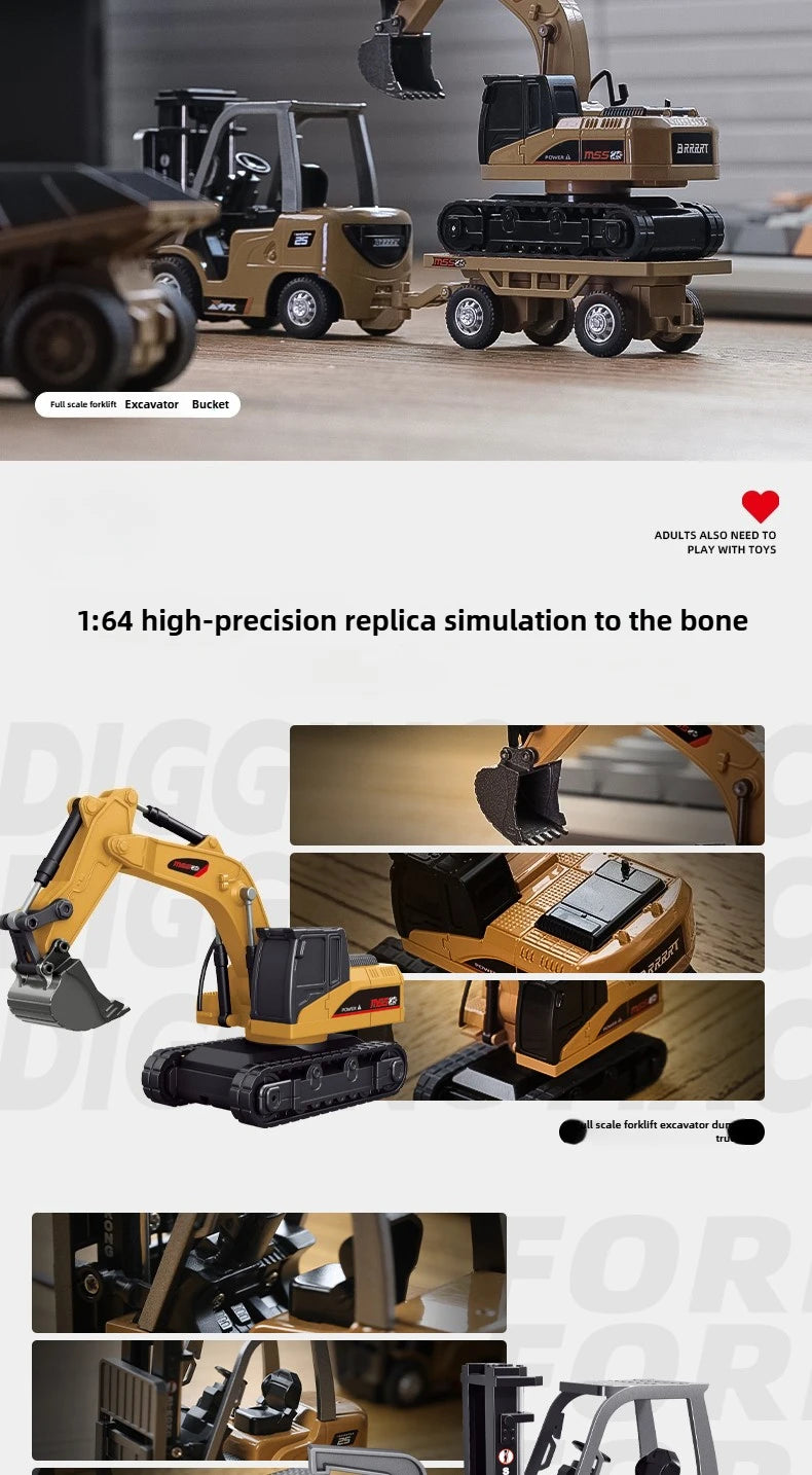 RC Car 1/64 Full Scale Mini RC Engineering Vehicle Desktop Electric Remote Control Excavator Dump Truck Forklift Model Toy Gift.