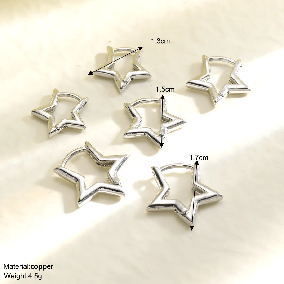 6Pcs/Set Fashion Simple Smooth Star Hoop Earrings for Women European Unisex Piercing Gothic Rock Jewelry Ear Buckles.