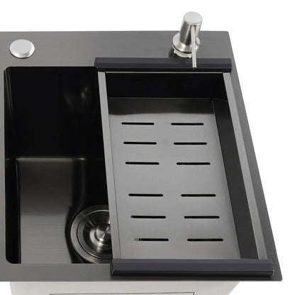 Edelstahlspüle, moderne Küchenspüle, Black Diamond 7843PB, Doppelspüle, Abfluss + Seifenspender zum Reinigen von Geschirr und Gemüse