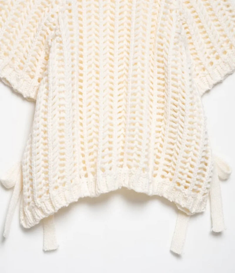 MUJER 2025 Stricken Crop Tops Frau Kurzarm Pullover Gestrickte Kurze Pullover für Frauen Gebunden Strickwaren Mode Damen Pullover.