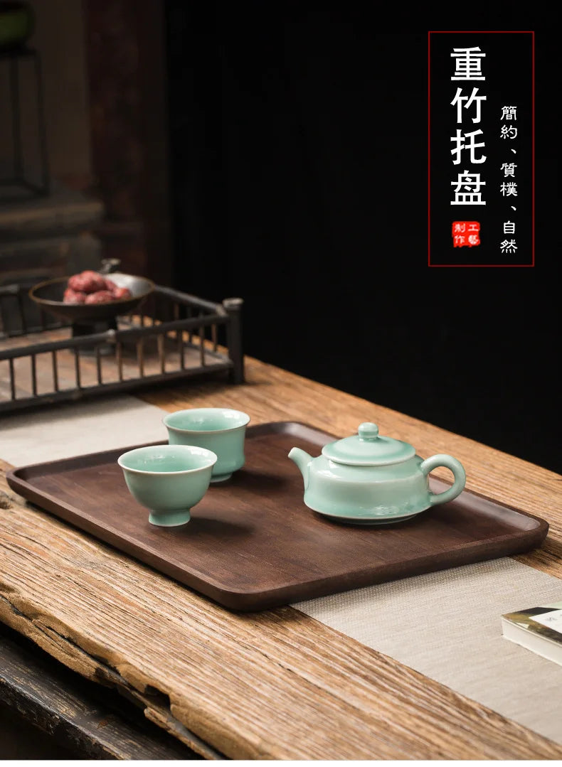 Heavy Bamboo Tray Rectangular Home Living Room Tea Tray BBQ Plate Fruit Snacks Bread Tray.