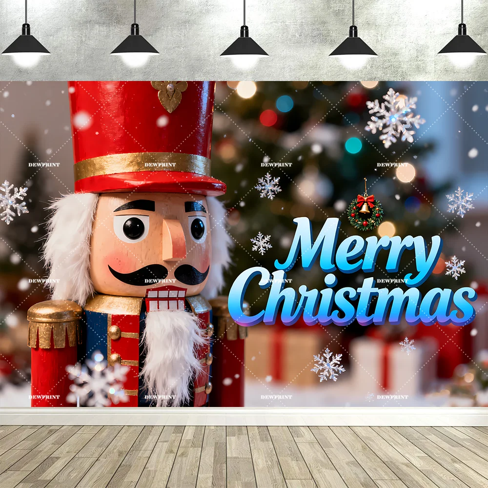 Tauabdruck Weihnachten Nussknacker Dekorationen Hintergrund Banner Hintergrund Schneemann Geschenk Weihnachtsbaum Glocke Wandbehang Party Supplie Prop.