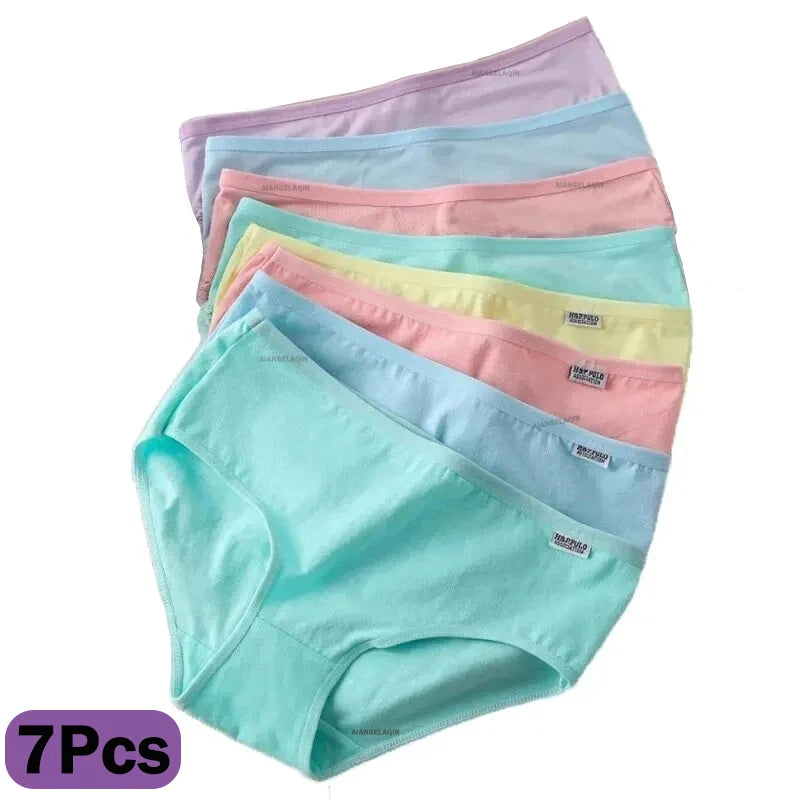 7Pcs Panties for Women Cotton Underwear Plus Size Sexy Briefs Girls Breathable Soft Lingerie Female Cute Solid Color Underpants.