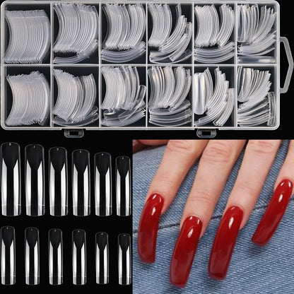 240Pcs/Box Extra Long Bend False Nails 12-Sizes Full Cover Press On Nail Clear/White/Black Building Extension Fake Fingertips *&.