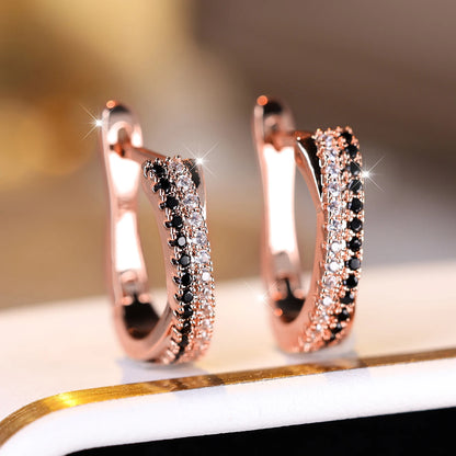 Trendy Multicolor Crystal Hoop Earrings For Women Rose Gold Silver Color Rainbow Zircon Fashion Earring Wedding Jewelry Gifts.