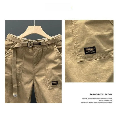 Autumn Summer Wide Leg Cotton Work Trousers Men's Cone Straight Loose Wear Resistant Pocket Pants Retro Wash Casual Workwear.