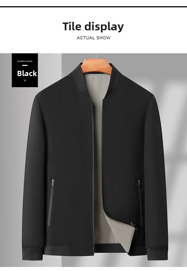 Premium Wrinkle Free Reversible Breathable Baseball Collar Men Blazer Jacket Business Casual Windbreaker Lightweight Coats.