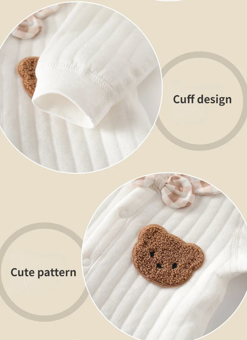 Neugeborenen Baby Overall Kleidung Winter Verdickt Strampler Jungen Mädchen Nette Stickerei Bär Body Herbst Kleidung 0-1-3-6M.