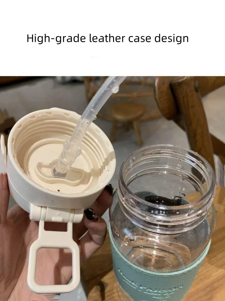 500ml Portable Water Bottle with Straw Creative Cute Leak-proof Plastic Drinking Bottle Milk Coffee Tea Juice Cup Drinkware.