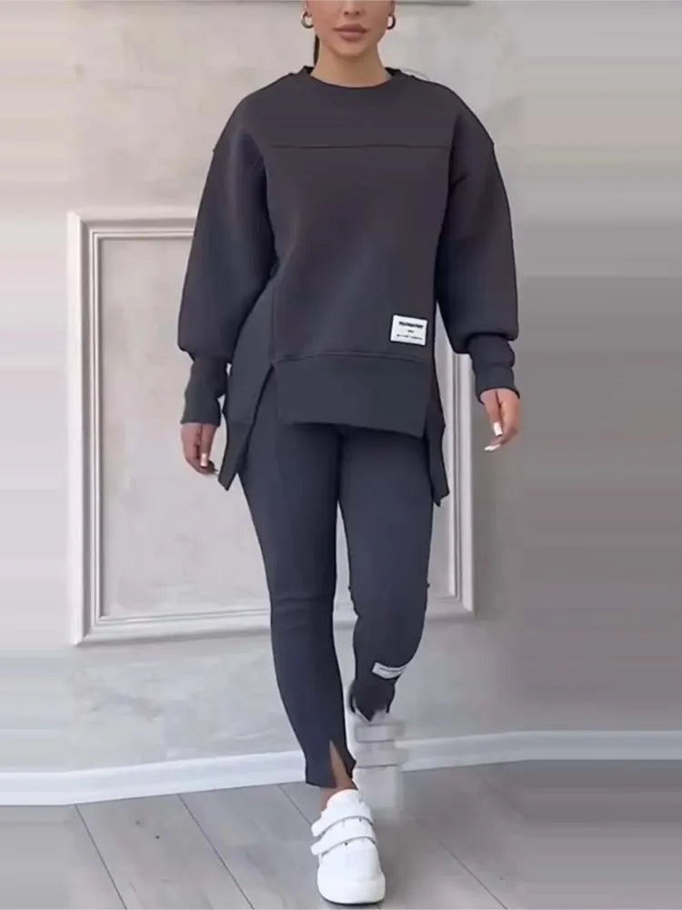 New Women's Fashion Casual Sweatshirt + Trousers Cover Autumn Winter O Neck Long-sleeved Hoodie Women's Suit Sports 2piece Set.