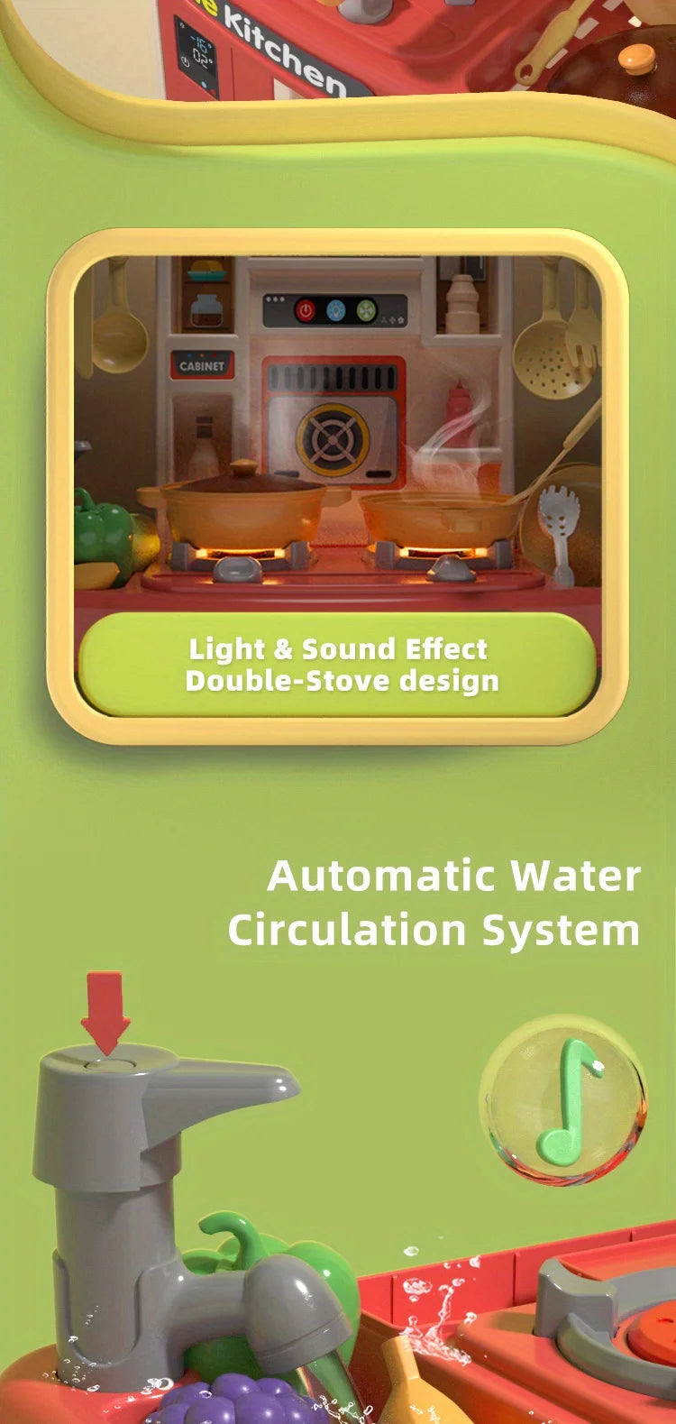 Children Realistic Simulation Kitchen Play Cooking Toys Set Simulation Table Utensils Light Sound Gift for Girls Boys Age Over 3.