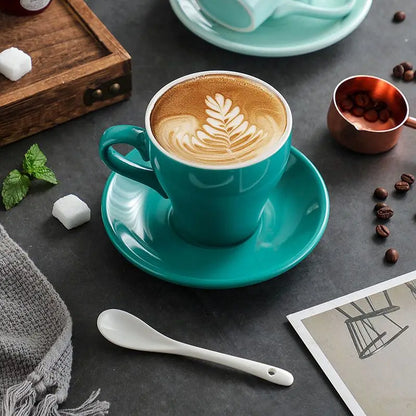 Thickened Ceramic Coffee Cup Set 80ML Italian Espresso Cup Plate Small Cup Colorful with Plate Spoon Drinkware.
