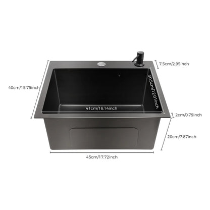 Hochwertiges Küchenspülbecken-Komplettset, 45 x 40 x 20 cm, langlebiges, großes Fassungsvermögen-Reinigungsspüle aus Edelstahl 201, schwarze Spüle mit einer einzigen Schüssel