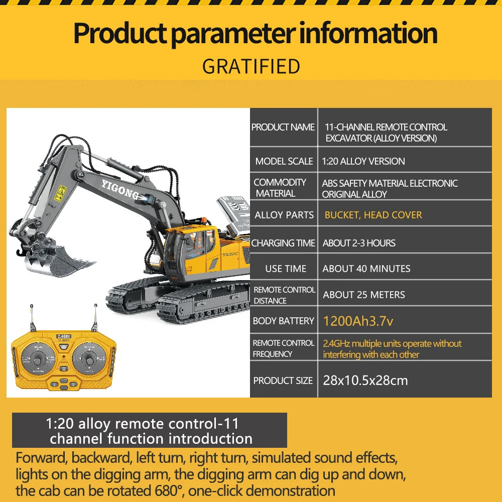 Teeggi 4WD Remote Control Excavator 4x4 Alloy Dump Truck Bulldozer Radio Model RC Car Construction Vehicle Toy Children Kid Gift.