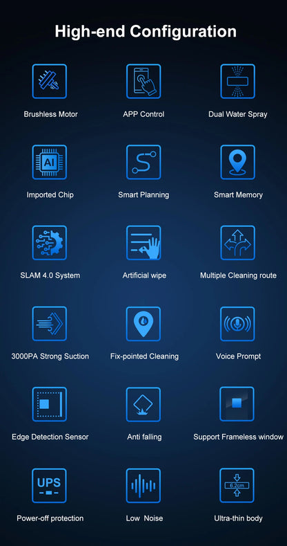 ABIR WD8 Robot Window Vacuum Cleaner,Dual Water Spray,Laser Sensor,Smart Home Glass Wall Wet Dry Cleaning ,APP&Remote Control.