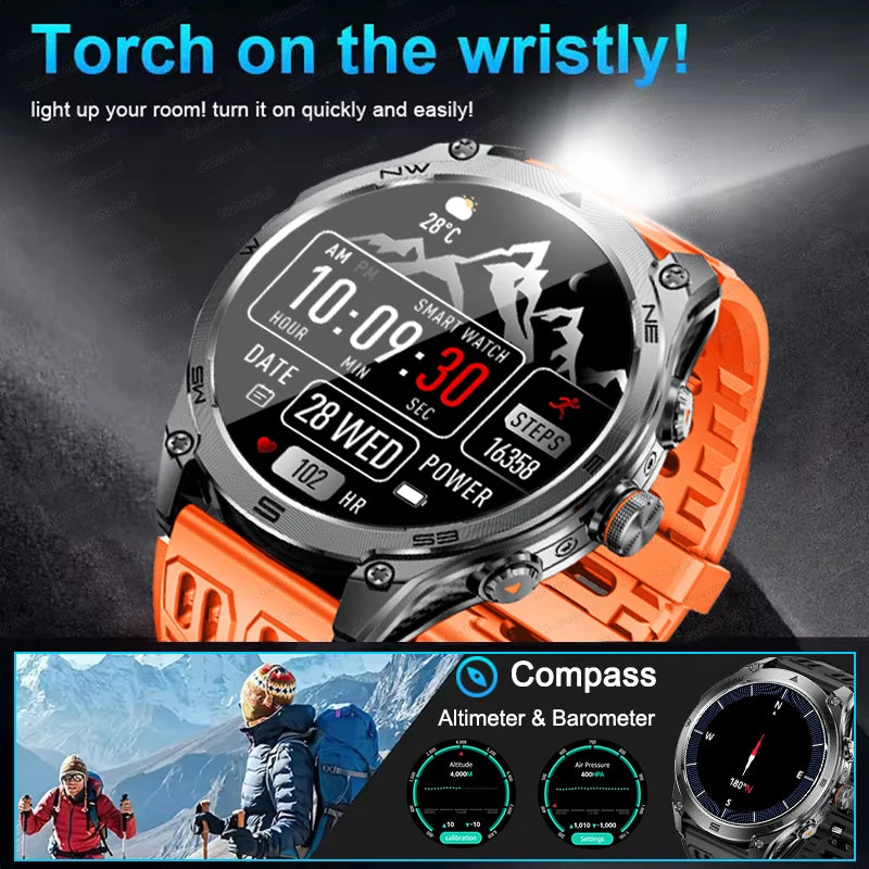 2025New GPS Sports Smart Watch  AMOLED Flashlight 950Mah Battery IP68 Waterproof Fitness Trackr BT Call Smartwatch For Men Women.