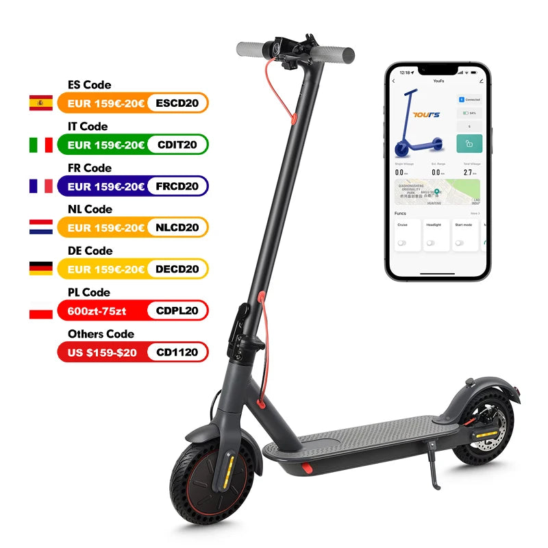 Mankeel 30KM Electric Scooter Adults 350W Foldable Electric Kick Scooter 8.5 Inch APP 10.4AH Folding E-scooter Dual Brake System.