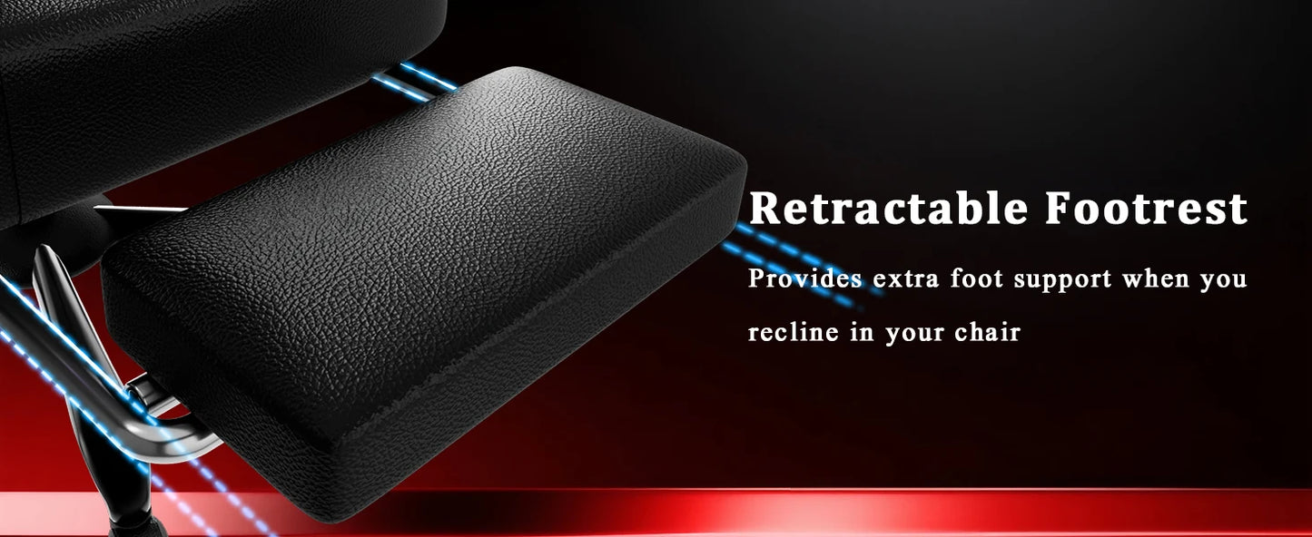 Ergonomischer Gaming-Stuhl, Taschenfederkissen und ausziehbare Fußstütze, hochwertiger, atmungsaktiver Computerstuhl aus PU-Leder für Erwachsene