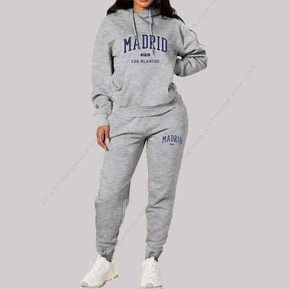 Neue Damen Trainingsanzug Herbst Winter Hoodies Sweatshirts Jogginghose 2-teilige Outfits Madrid Print Trend Sportbekleidung Damen Hosen Sets
