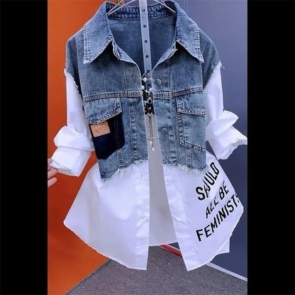 New Splicing Denim Jacket Women Spring Autumn Korean Fashion Denim Shirt Ladies Tops Casual Jean Coat Female Windbreaker.