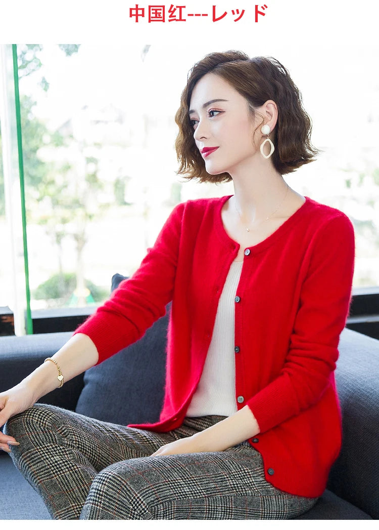 Women Cardigan Large Size Warm Pure Mink Cashmere Sweaters O-neck Loose Coat Female Sweater Ladies' Jacket Solid Knit Cardigans