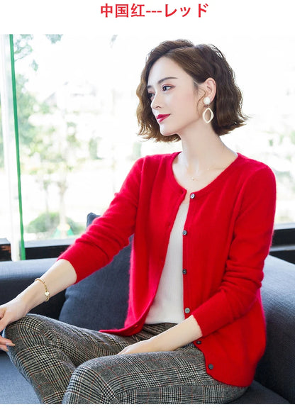 Women Cardigan Large Size Warm Pure Mink Cashmere Sweaters O-neck Loose Coat Female Sweater Ladies' Jacket Solid Knit Cardigans