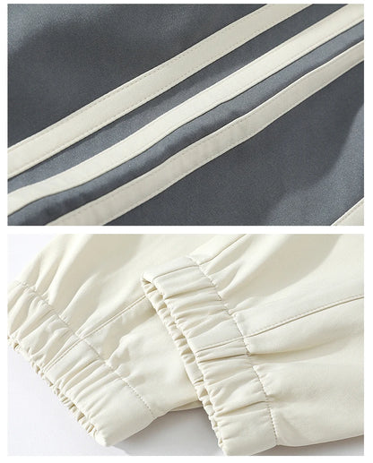 Sports suit men's  spring and autumn striped stand up collar jacket and pants paired with running and fitness two-piece set