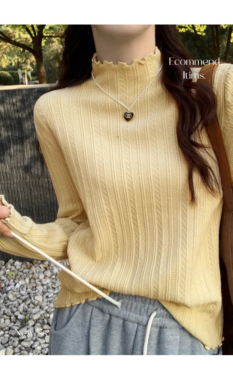2025 Korea Geraffte Rollkragen Frauen Pullover Herbst Winter Warme Pullover Schlank Tops Gestrickte Pullover Jumper Weiche Pull Weibliche.