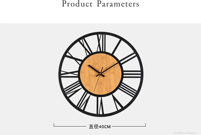3D Große Wanduhren Nordic Römischen Ziffern Retro Runde Holz Metall Eisen Genaue Stille Hängende Ornament Wohnzimmer Dekoration