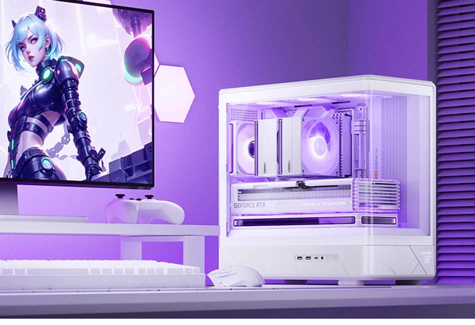 JONSBO D200 MATX Case (Column-Free Curved Sea View/240 Radiator/ATX Power Supply/Digital Display/Type-C Gen2 10Gbps+).