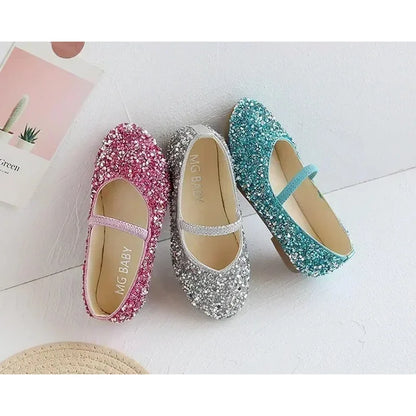 2025 Spring 1 to 12 years old girls dress shoes Beauty Pointed Toe Teen Girl Leather Shoes Bling Princess Wedding Shoes.