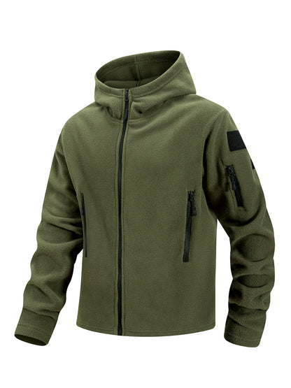 Men's Polar Fleece Zipper Hooded Jacket Autumn Winter Thermal Warm Work Coats Full-Zip Up Windproof Outdoor Hoodie Sweatshirt