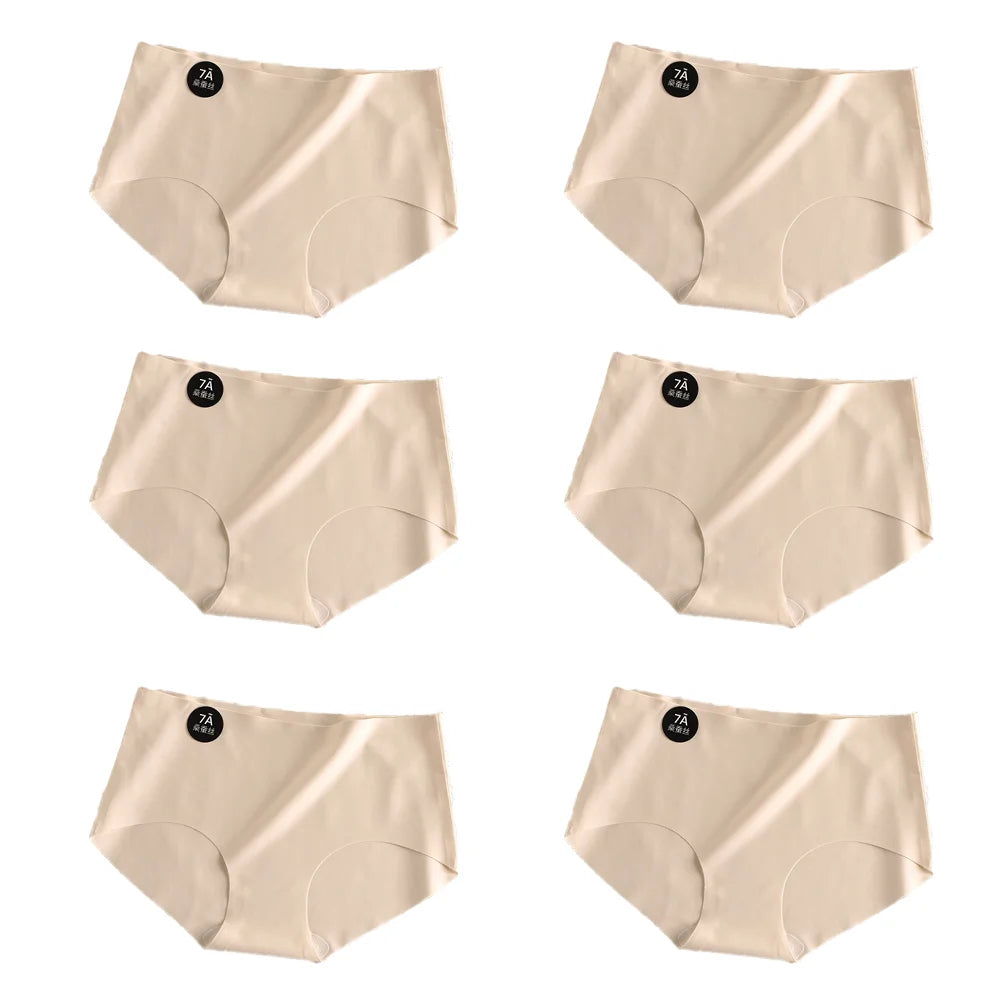 6pcs Seamless Mulberry Silk Panties Women's Ultra-thin Underwear Sexy High-elastic Soft Breathable Female Daily Panties.