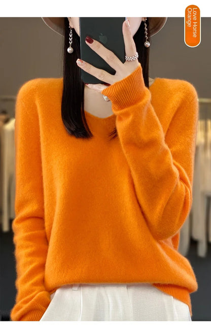2024 100% Merino Reine Wolle V-ausschnitt Herbst Und Winter Pullover Pullover Neue Kaschmir Pullover frauen Beiläufige Gestrickte Top DMR201
