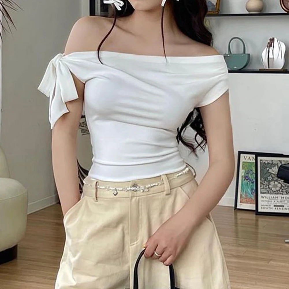 Vacation Styles One-Shoulder Cropped Top Womens Slim Fit Women One Shoulder Top Applicable For Vacation Brand New Condition