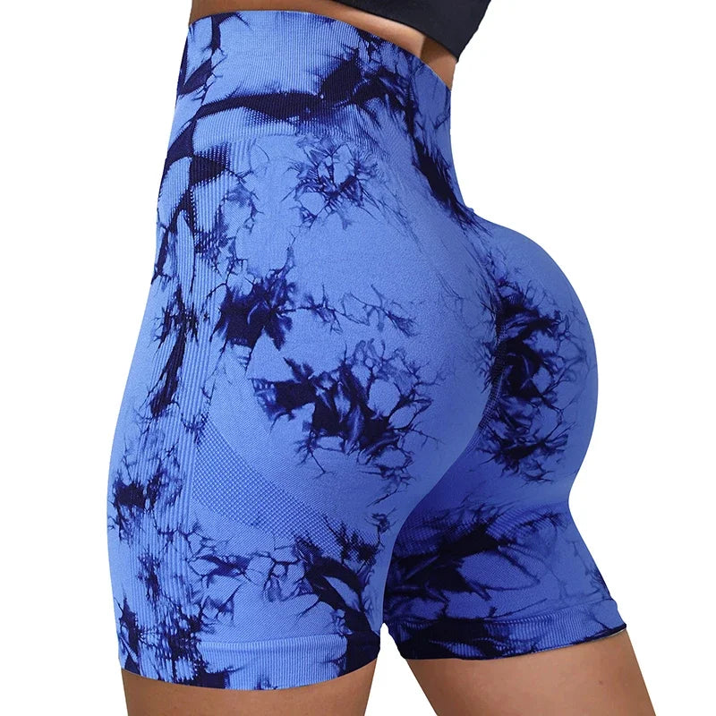 Tie-Dye Yoga Shorts for Women High Elastic Gym Shorts Push Up Sports Shorts Running Workout Fitness Women Short Sports Leggings.