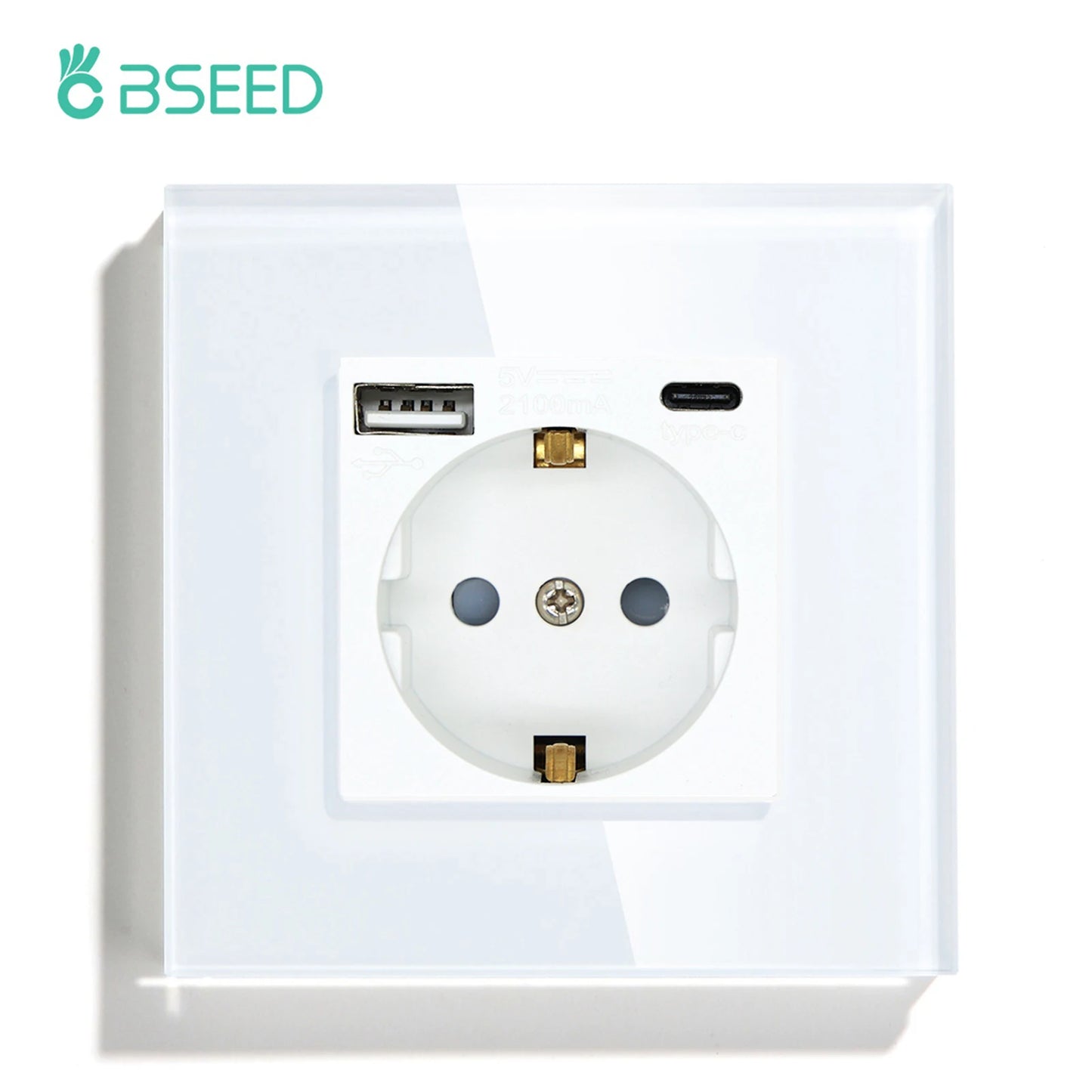 BSEED 1/2/3Gang Touch Licht Schalter 1Way Einfache Sensor Schalter Typ-c USB Steckdosen EU Standard glas Panel Blaue Hintergrundbeleuchtung 10A Weiß.