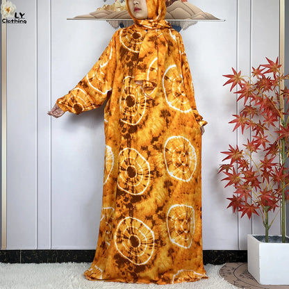 New Muslim Long Sleeved Cotton For Women Ramadan Prayer Turkey Middle East Femme Robe Floral Loose African Abaya Dress Scarfs