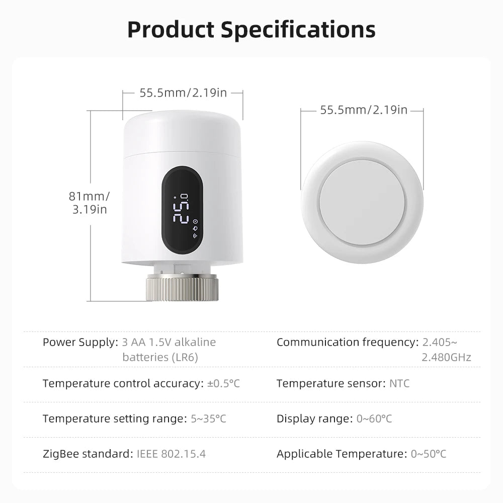 AVATTO 1~6PCS Tuya ZigBee TRV Thermostatic Valve,Smart Thermostat Radiator Actuator With Ambient Light,Alexa Google Home Alice.