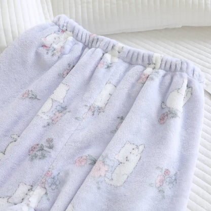2025 New Winter Women's Pajama Set with Thickened Fleece and Flannel Warm Head Cartoon Comfortable Home Clothing Set Pijama.
