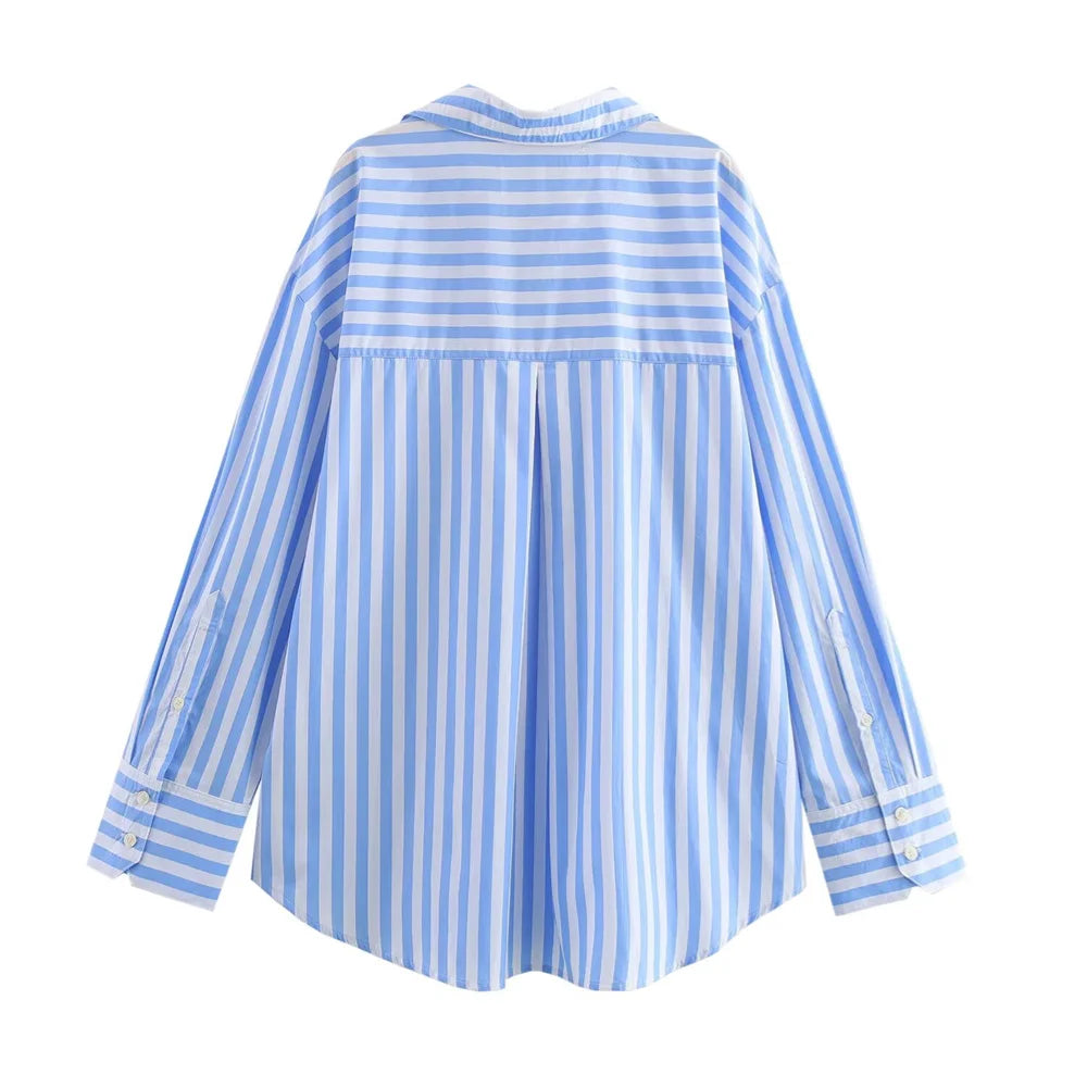 women's striped loose shirt with collar decoration for spring and summer new casual women's clothing.