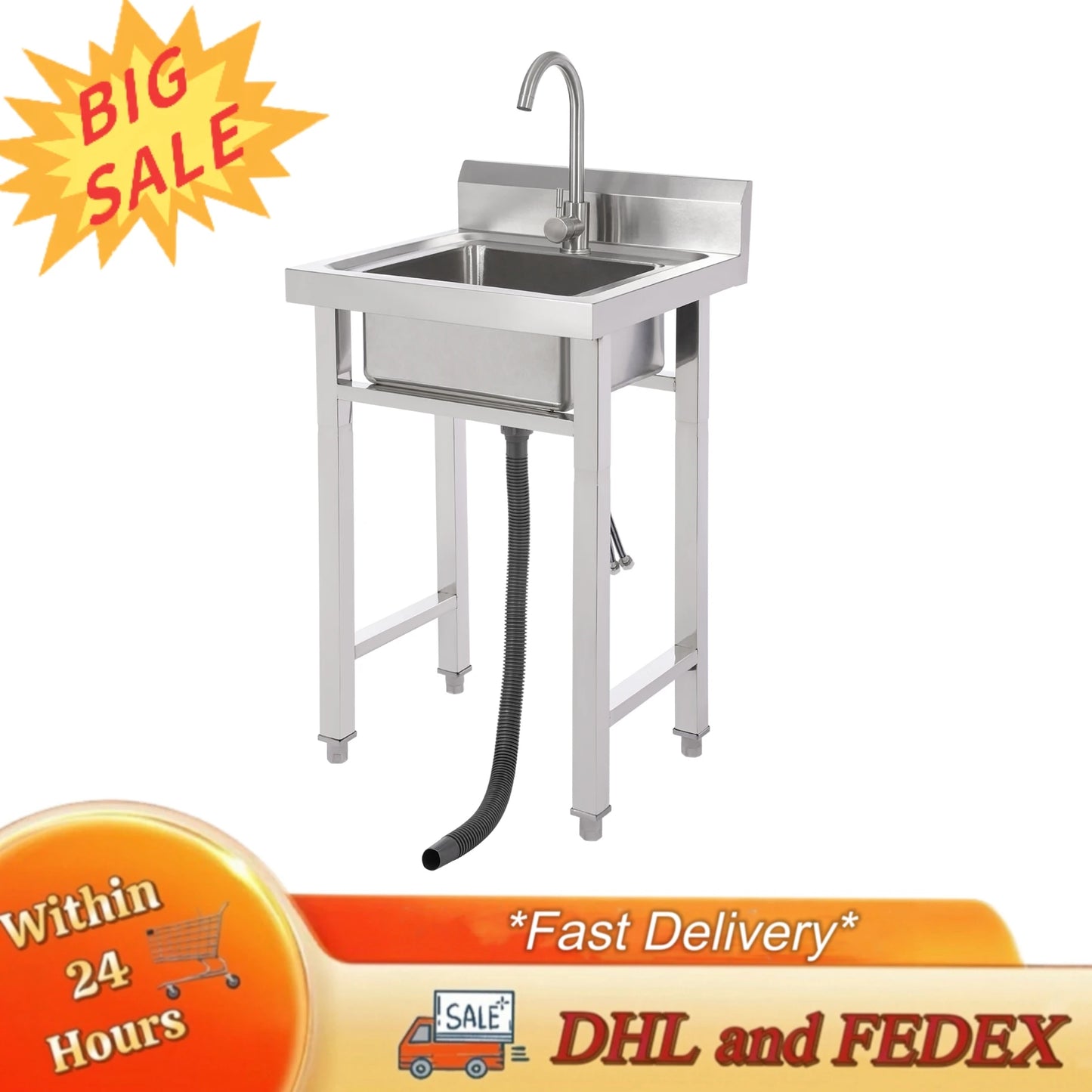 Moderne kommerzielle Spüle 201 Edelstahlspüle für Küchencafés, Bars, freistehende kommerzielle Spüle 360 °   Drehung stabil und sicher