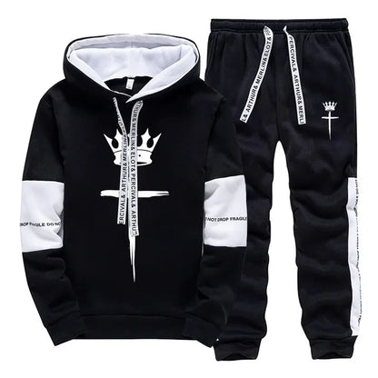 Cross Crown Print Sweatshirts Sweatpants High Quality Street Fashion Tracksuit 2025 Fall/winter Men's Sportswear 2pcs Set.