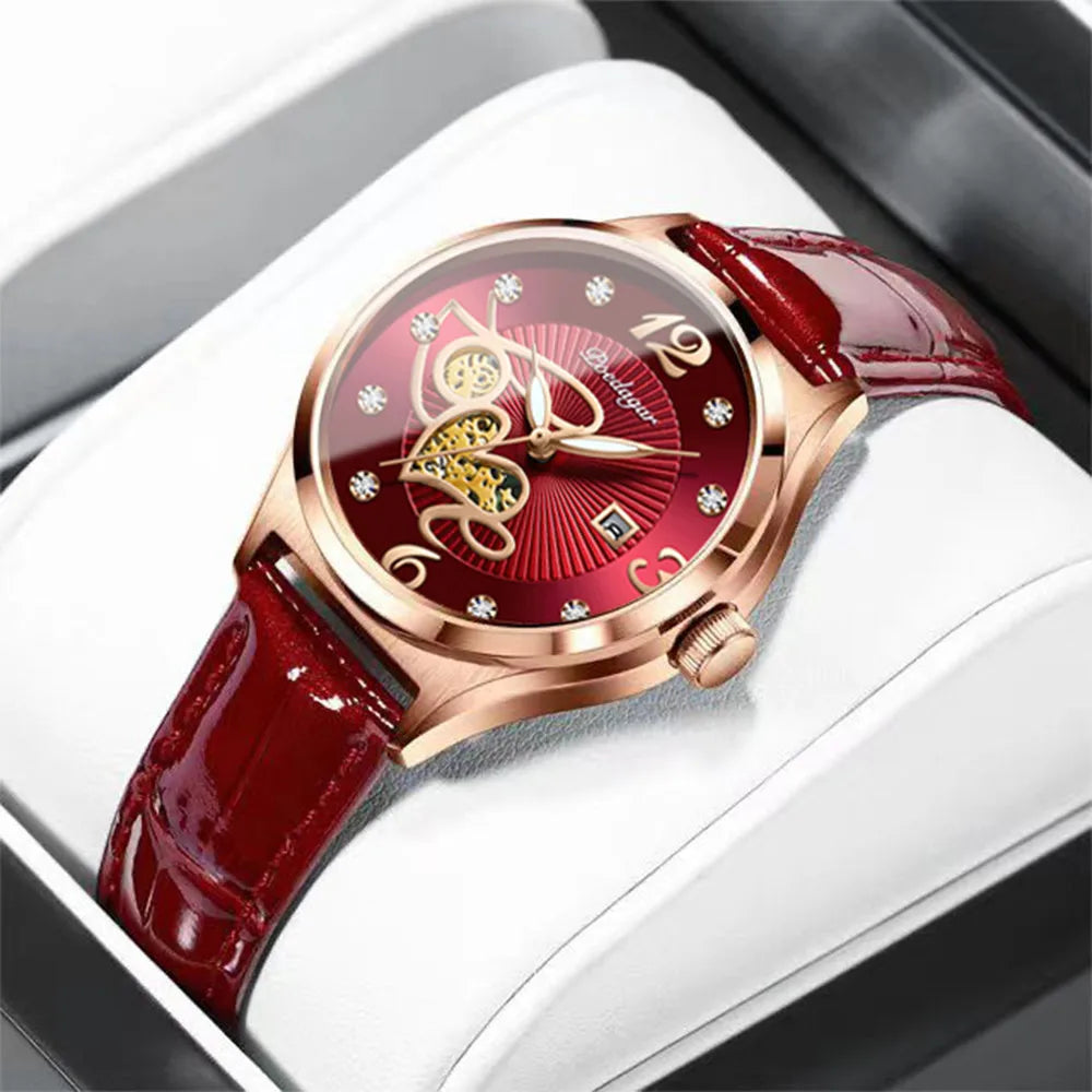 POEDAGAR Fashion Quartz Watch Female Luxury Elegant Casual Clock Waterproof Luminous Date Leather Women Watch Montre Femme gift.