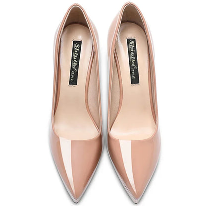 Women Pumps Brand 10CM 12CM Thin High Heels Black PU Slip On Pointed Toe Dress Office Career Party Wedding Waterproof Lady shoes.