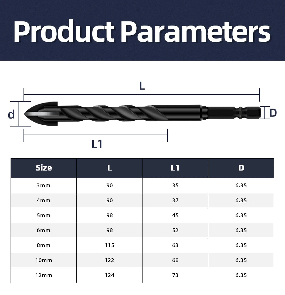 TOOLEYE Kreuz Hex Bohrer Set Für Beton Porzellan Fliesen Glas Metall Multifunktions Bohrer Bits Kit Power Werkzeuge Bohren Bohrer