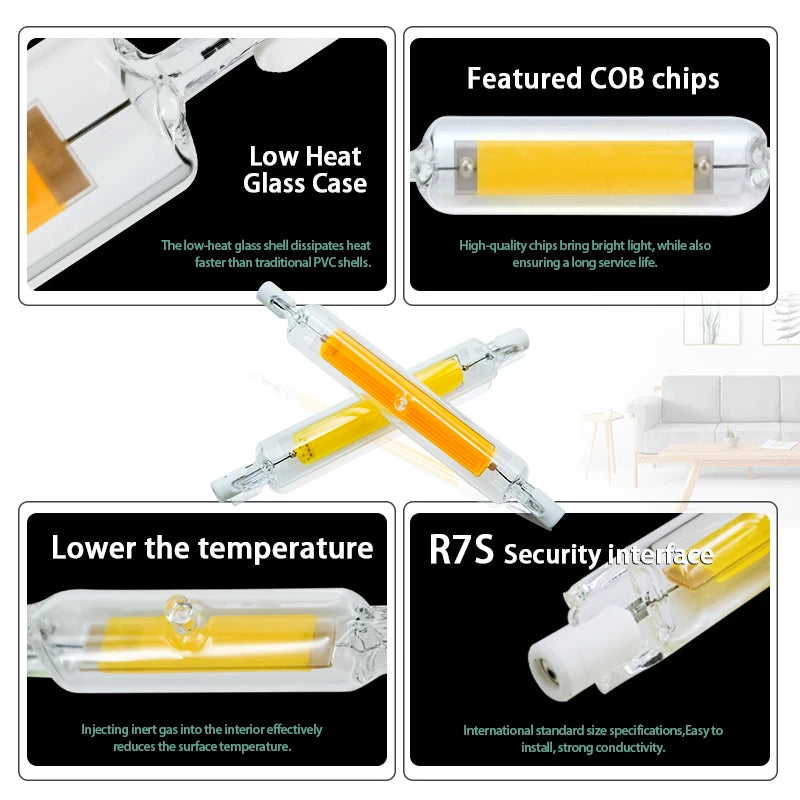 LED R7S Glass Tube COB Bulb 5W 10W 20W High Power R7s Corn Lamp 78mm 118mm J78 J118 Replace Halogen Light AC 220V 110V Lampadas.