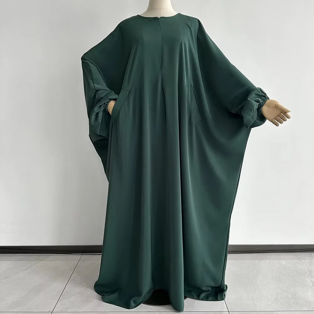 Butterfly Abaya with Pockets Front Zipper Breastfeeding Friendly Eid Ramadan Islamic Muslim Women Modest Dress Prayer Nida Abaya.