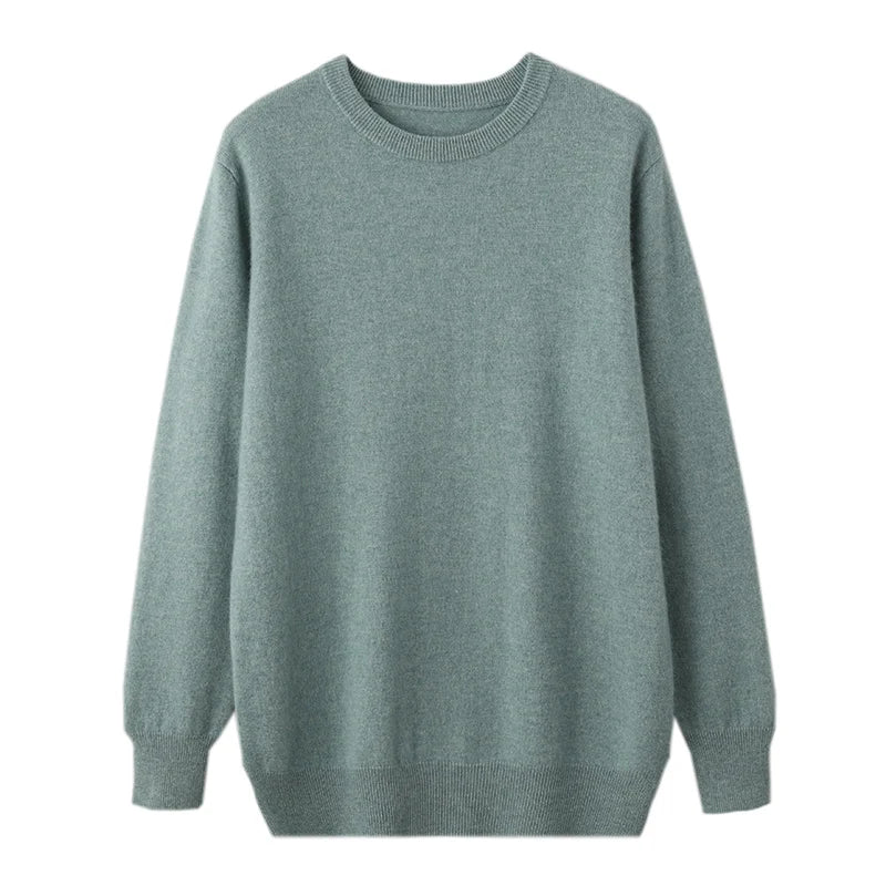 2025 100% Pure Merino Wool Men's Round Neck Pullover Solid Color Plus Size Casual Sweater Autumn And Winter Sports Cashmere Top.